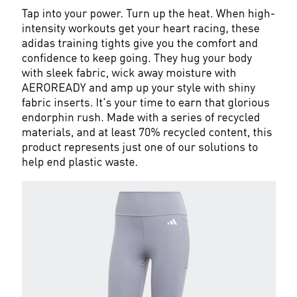 ADIDAS Optime Training Leggings, 7/8 Length, Silver Violet, NWT! XL - Picture 3 of 10